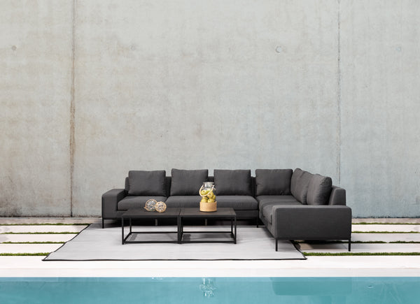 JERICHO Fabric Loveseat in sunbrella charcoal grey fabric/black frame