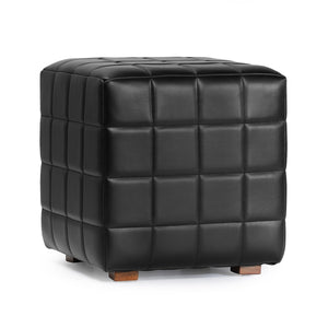 Carlo Leather Square Ottoman - Midnight Raven