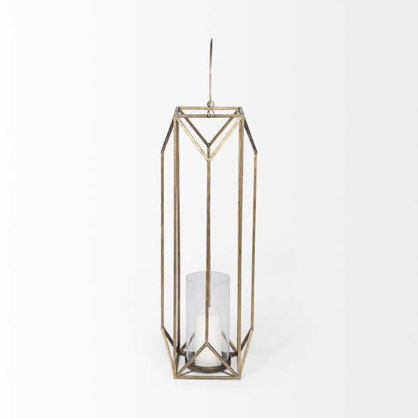 Ivy Large Gold Metal Geometric Cage Candle Holder Lantern