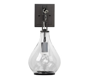Tear Drop Hanging Wall Sconce, Clear Glass and Bronze