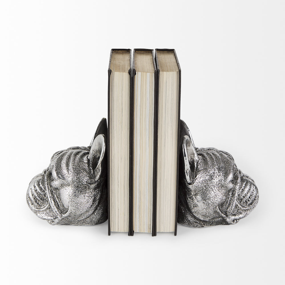 Bruno (Set of 2) 5L x 5W Silver American Bulldog Bookends