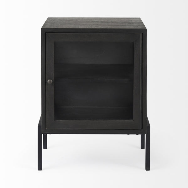 Arelius 20L x 18W x 26H Black-Brown Wood W/ Black Metal Frame End/Side Table