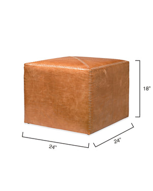 Buff Leather Ottoman, Large