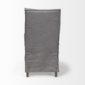 Elbert I Grey Fabric Slip-Cover Brown Wooden Base Dining Chair