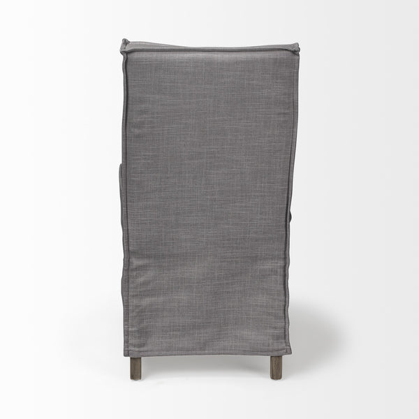 Elbert I Grey Fabric Slip-Cover Brown Wooden Base Dining Chair