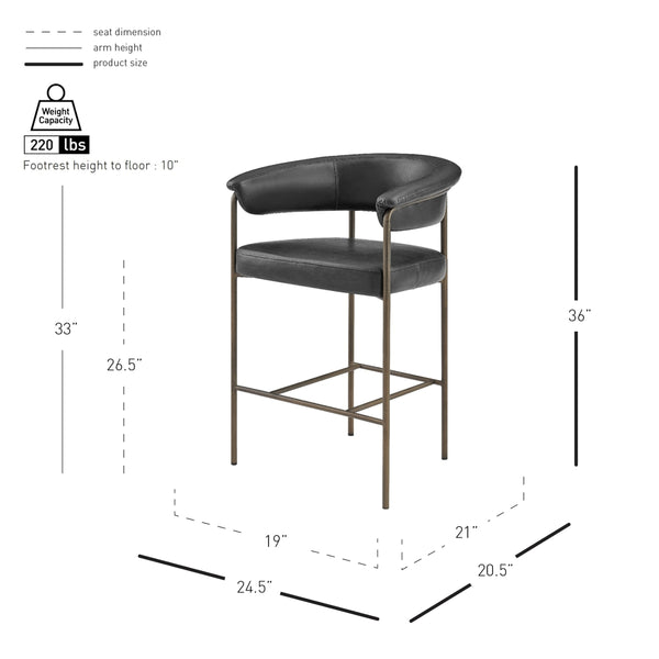 Kaiden KD Faux Leather Counter Stool, Cano Black 