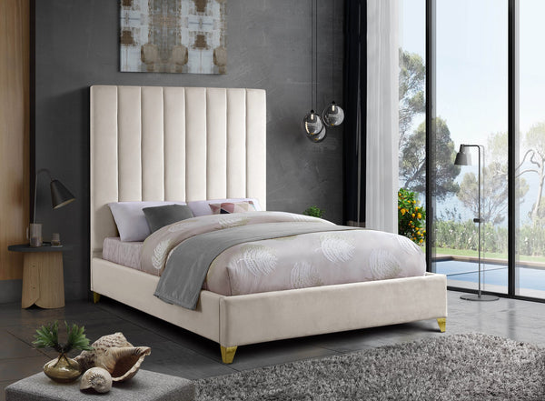 Glenda King Bed In Cream Velvet
