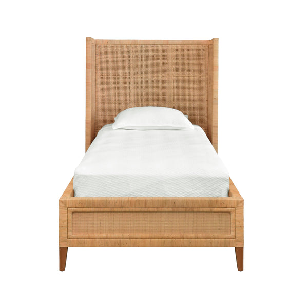 WINGED HEADBOARD AND PLATFORM IN RADIO WEAVE WRAPPED RATTAN, TWIN SIZE