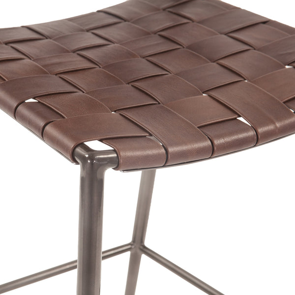 Copenhagen 17" Buffalo Leather and Iron Bar Chair, Brown