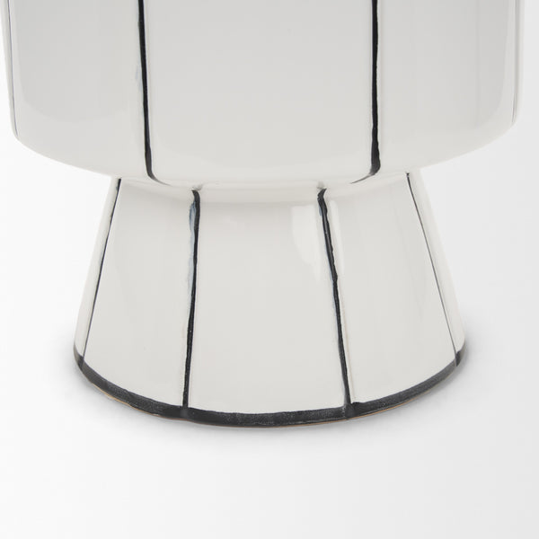 Dinah Large White w/ Black Stripes  Ceramic Vase