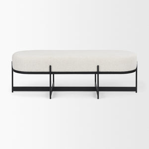 Amelia 55.0L x 18.0W x 18.0H Cream Boucle W/Black Metal Upholstered Bench