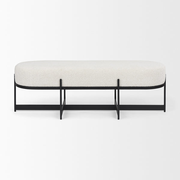 Amelia 55.0L x 18.0W x 18.0H Cream Boucle W/Black Metal Upholstered Bench