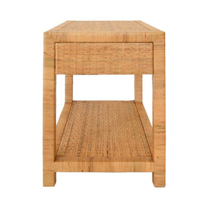 ONE DRAWER END TABLE IN RATTAN WITH BRUSHED BRASS CUP PULL