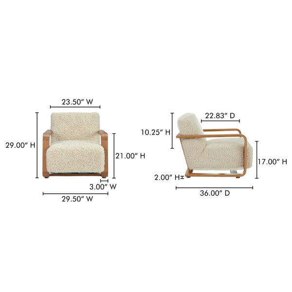 Moe's Eckersley Lounge Chair in Cream Faux Fur