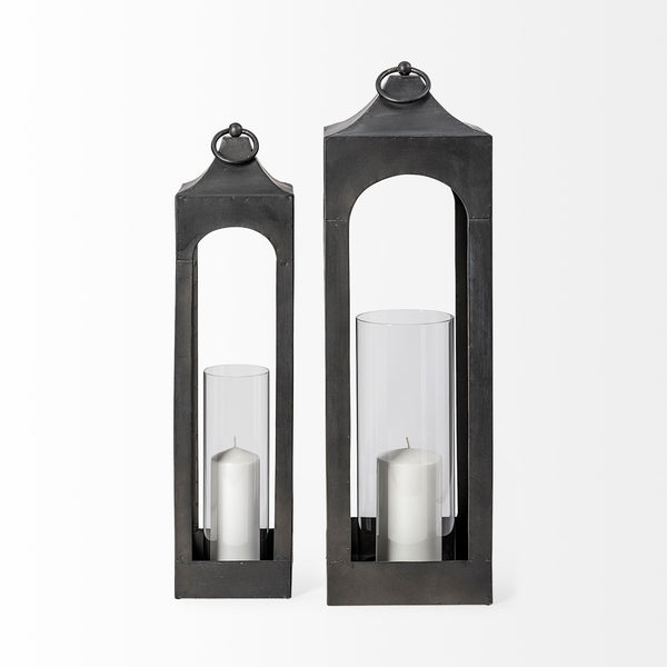 Ina Tall Charcoal Metal Candle Holder Lantern