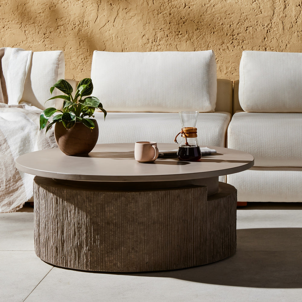 Huron Outdoor Coffee Table In Txtrd Flint