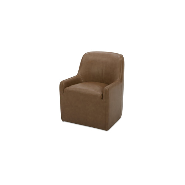 Moe's Maisie Rolling Dining Chair in Tan Leather