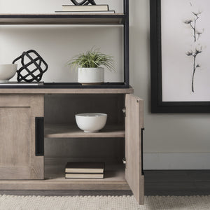 Braxton II Light Brown Wood and Iron Three Shelf Shelving Unit 41.5L x 18.5W x 9