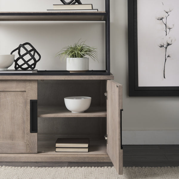 Braxton II Light Brown Wood and Iron Three Shelf Shelving Unit 41.5L x 18.5W x 9