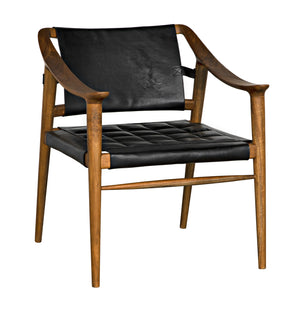 Garibaldi Teak and Black Leather Chair with Clear Coat Flat Finish