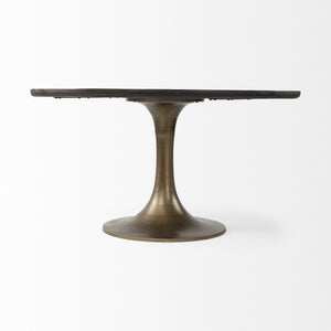 McLeod II 54 L x 54 W x 28.75 H Round Brown Solid Wood Top Gold Metal Base Dining Table