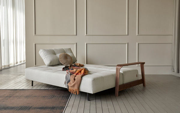 RAN D.E.L. SOFA BED in MIXED DANCE NATURAL FABRIC WITH Dark wood LEGS 527