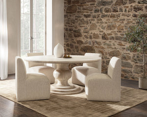 Hera Solid Wood Dining Table with Pedestal Base - Creamwood