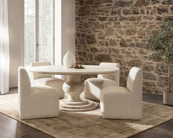 Hera Solid Wood Dining Table with Pedestal Base - Creamwood