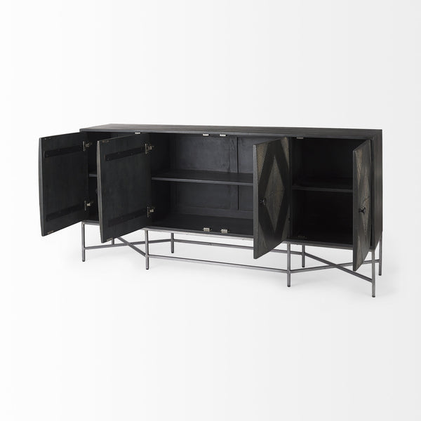 Hogarth I 72x15 Two-Tone Brown Solid Wood Base Silver Frame 4 Cabinet Sideboard