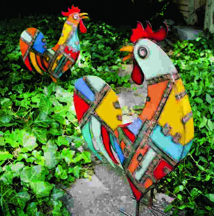 Patchwork Art Roosters, set of 2