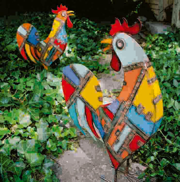 Patchwork Art Roosters, set of 2