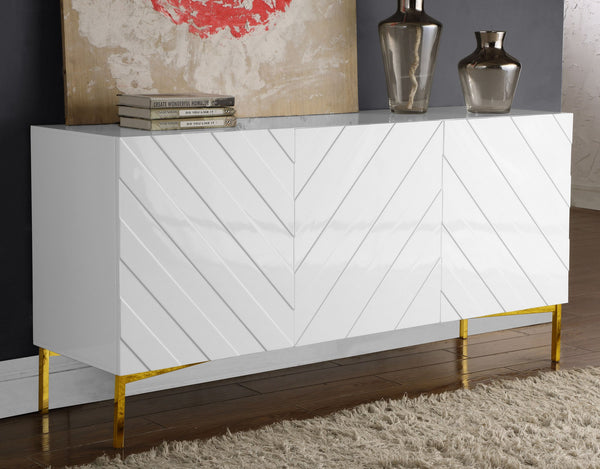 Aaron Sideboard/Buffet In White Lacquer/Gold Base