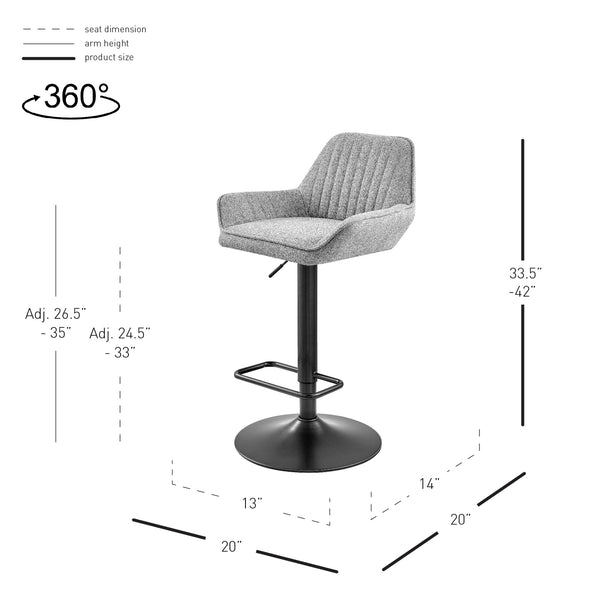 Luther Fabric Gaslift Swivel Bar Stool In Strata Gray (Set of 2)