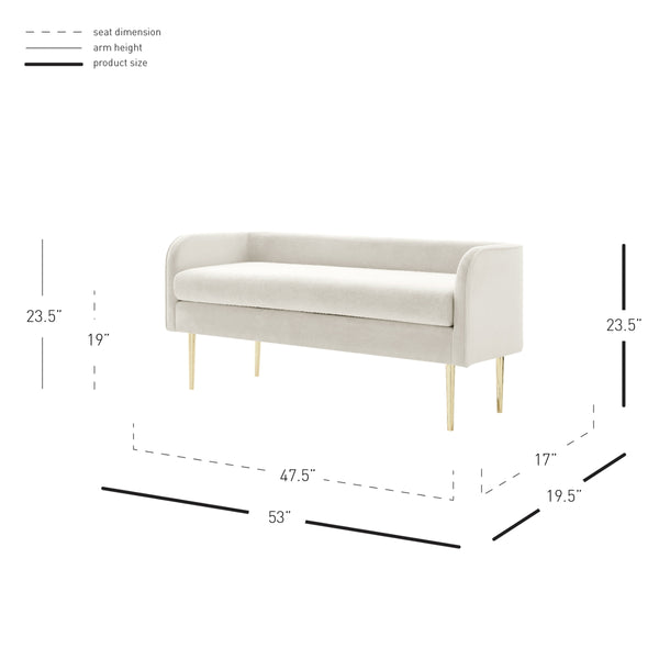 Marsha KD Velvet Bench, Dainty Cream
