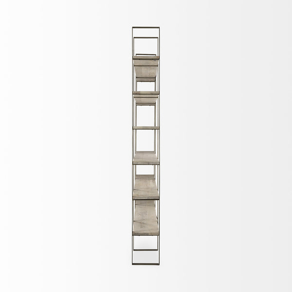Taunton 80L x 10.5W x 90H Light Brown Wood W/ Gold Metal Frame 6 Tier Shelving Unit