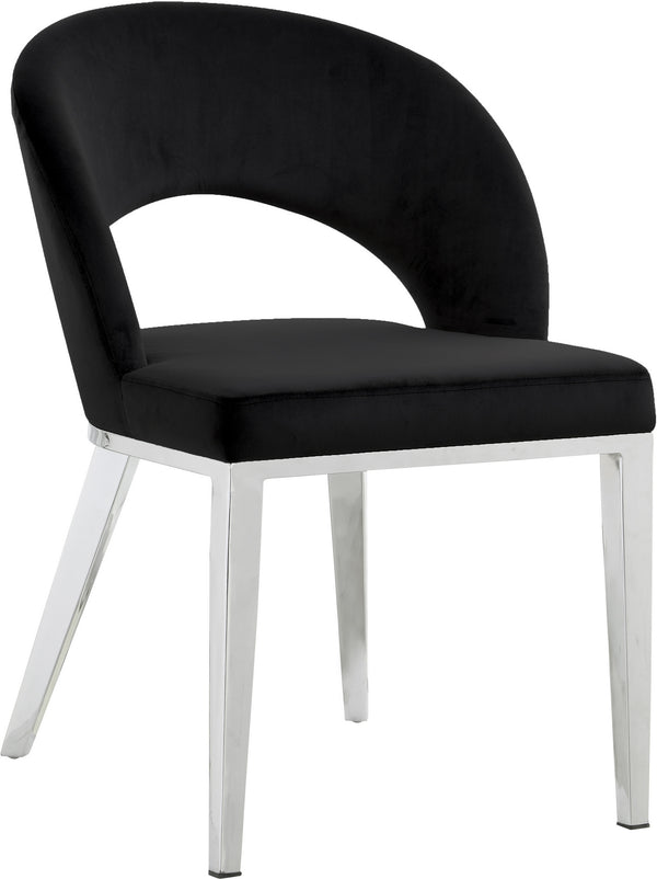 Caroline Dining Chair In Black Velvet and Chrome