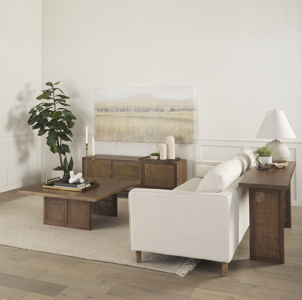 Grier 65.0L x 18.75W x 23.0H Medium Brown Solid Wood W/Cane Media Console