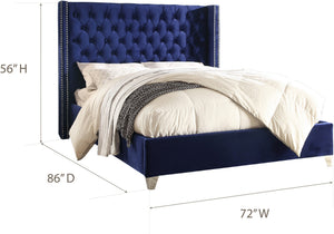 Isabel Queen Bed In Navy Velvet