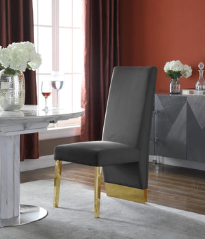 Stanley Dining Chair In Grey Velvet and Gold