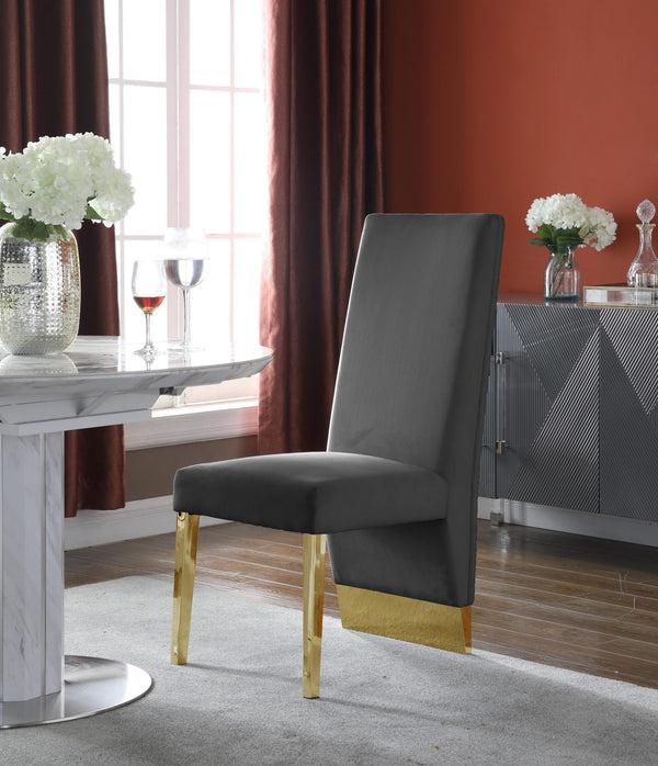 Stanley Dining Chair In Grey Velvet and Gold