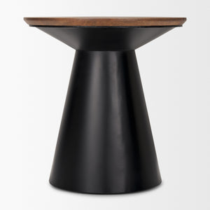 Mitchell 22.0L x 22.0W x 23.0H Black Metal Pedetal Base with Brown Wood Top Side Table