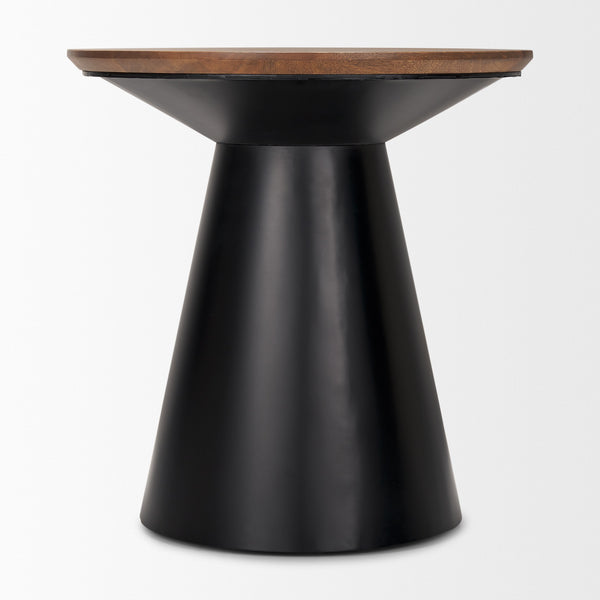 Mitchell 22.0L x 22.0W x 23.0H Black Metal Pedetal Base with Brown Wood Top Side Table