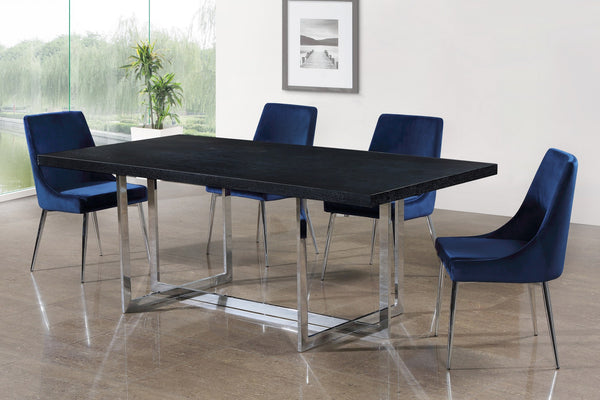 Lynette Dining Chair In Navy Velvet and Chrome