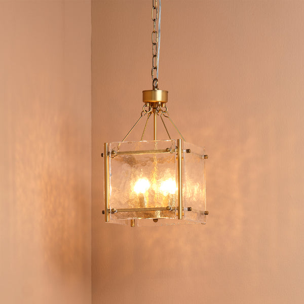 Glenn Small Square Metal 4-Light Chandelier, Antique Brass