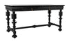 Portuguese Small Desk in Hand-Rubbed Black Mahogany with Brass Pulls