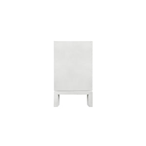 FOUR DOOR BUFFET WITH LARGE BRASS SQUARE HARDWARE IN WHITE TEXTURED LINEN