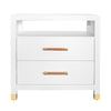 TWO DRAWER SIDE TABLE WITH RATTAN WRAPPED HANDLES IN MATTE WHITE LACQUER