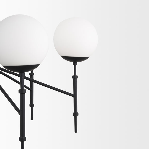 Edie Matte Black Metal w/ Frosted Glass Globes 6-Light Chandelier