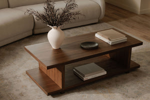 Miri Coffee Table in Walnut with Open-Shelf Design