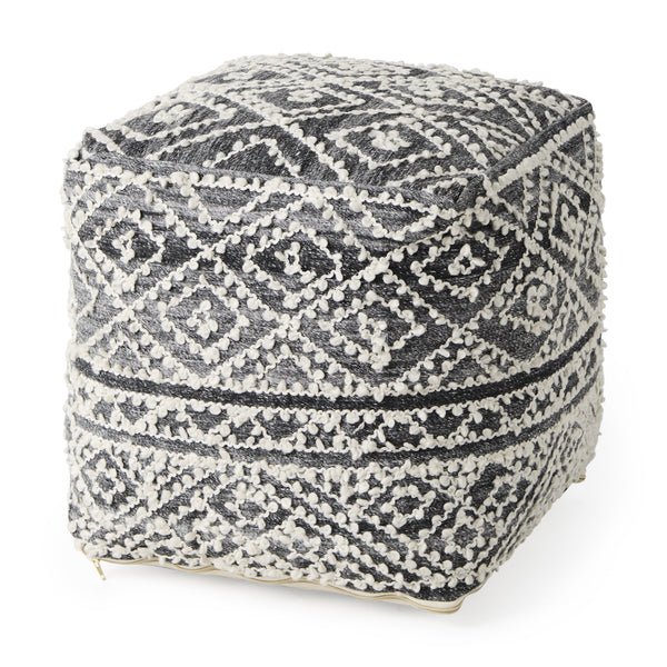 Farida  16.0L x 16.0W x 16.0H Dark Gray Wool and Polyester Patterned Pouf